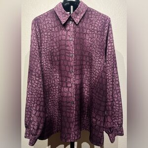 Vintage Alia Purple Snakeskin Print Button Up Blouse - Size 16 (Women’s)